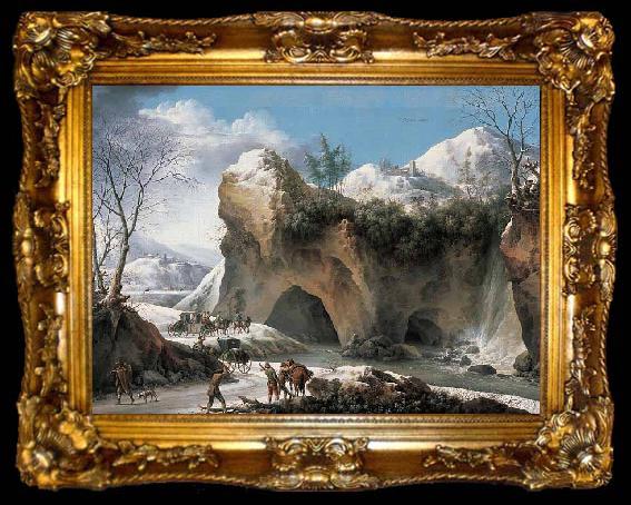 framed  Francesco Francia Paysage montagneux sous la neige avec diligence, ta009-2